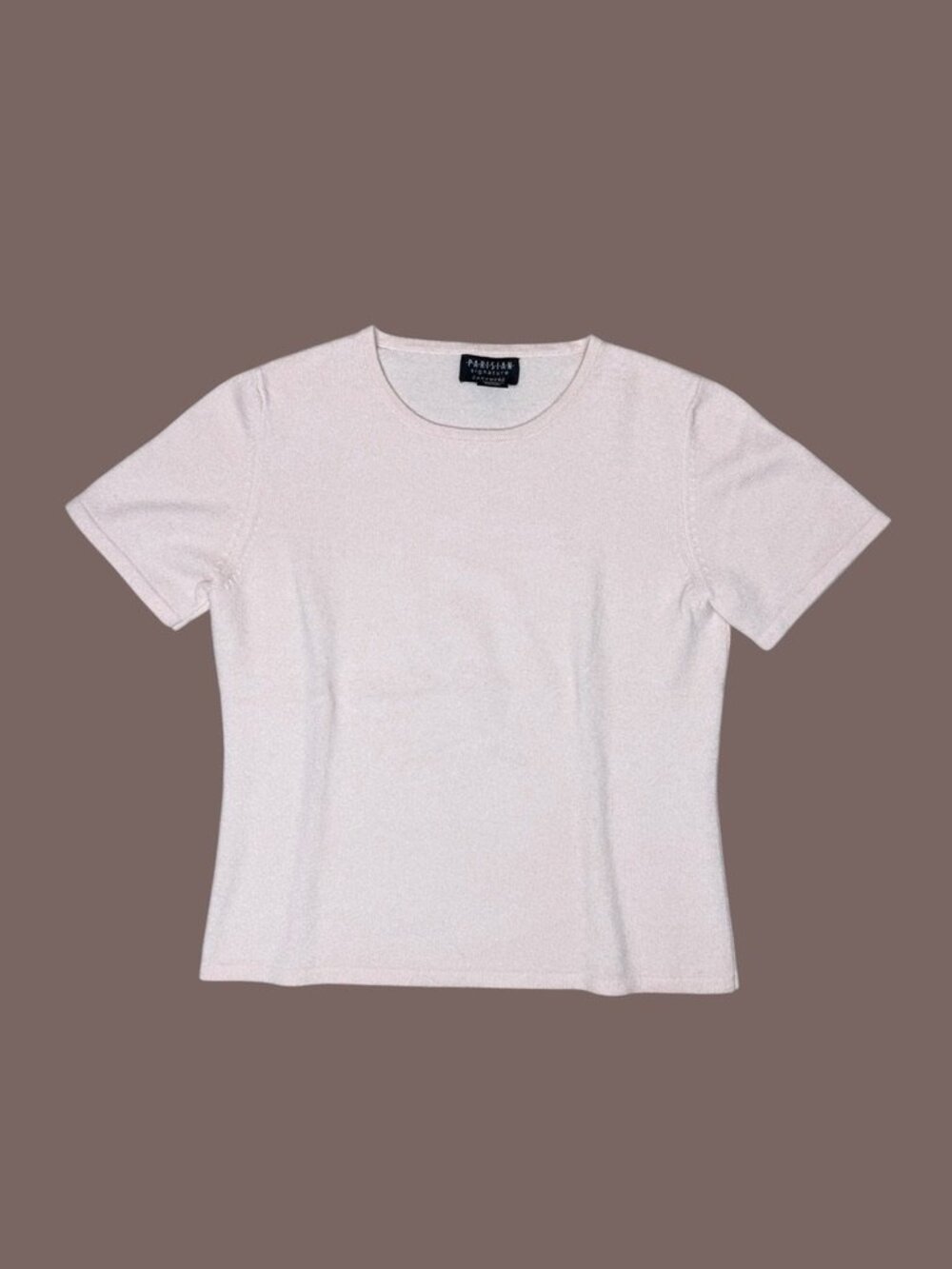 Vintage Parisian Signature Cashmere Soft Pink Short Sleeve Sweater Size Medium